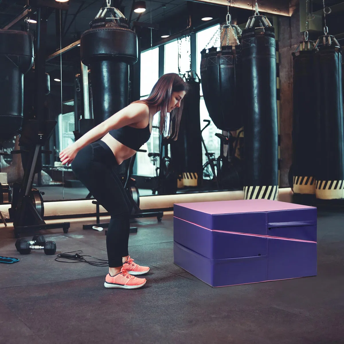 COSTWAY Materassino Ginnastica Inclinato, Tappetino Inclinato a Forma di Cuneo con Maniglia, Tappetino Ginnastica Pieghevole per Allenamenti a Casa Aerobica Fitness Palestra