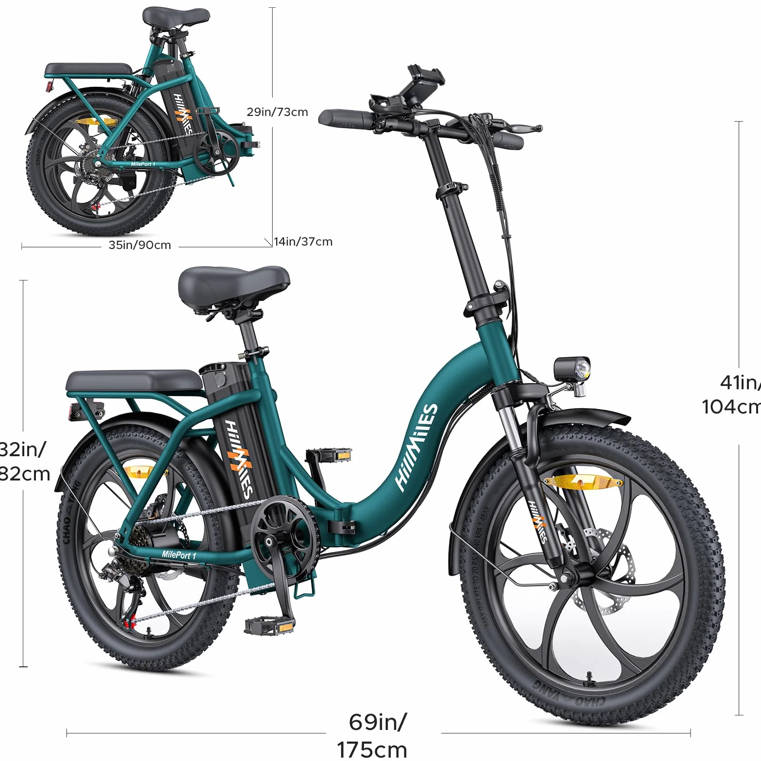 MilePort 1 Bici Elettrica Per Adulti, 36V 13AH Batteria Rimovibile 250w Motore Con 20 “*3.0” Fat Tire Pieghevole Bicicletta Elettrica, Velocità 25KM/H Gamma Fino a 100KM Città Pendolare Ebike