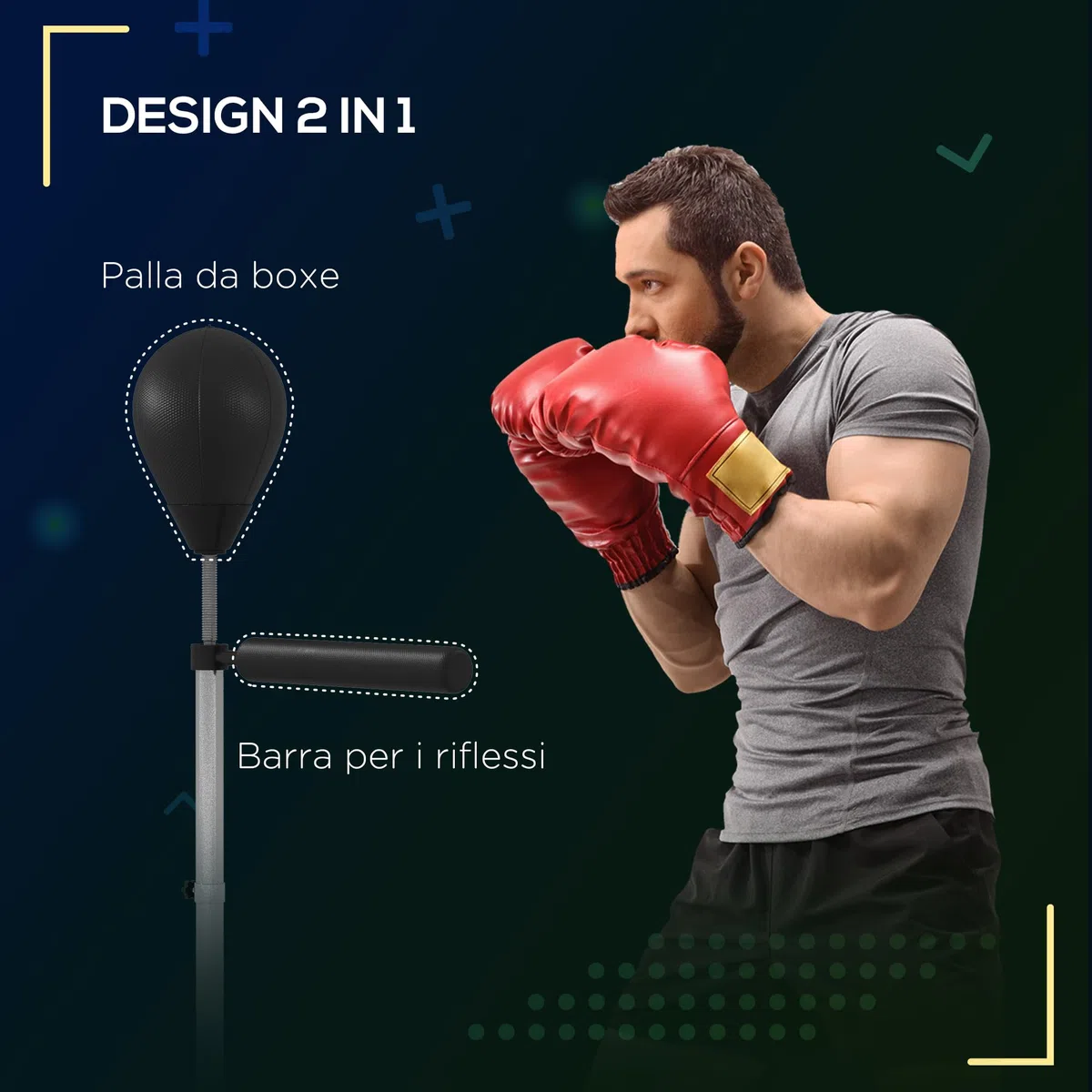 SPORTNOW Punching Ball da Terra, Palla da Boxe con Barra Girevole per Allenamento Boxe Adulti, Altezza Regolabile 1.6-2m, Nero