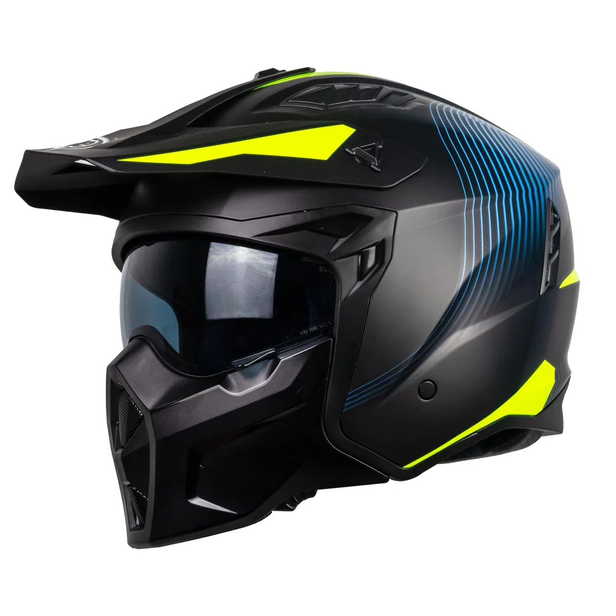 One by Camamoto | Casco Scooter e Moto, Track Shadow Yellow Jet, Nero Opaco - Giallo, Integrale con Mentoniera Estraibile, Omologato ECE R22-06, Taglia L (59 cm)