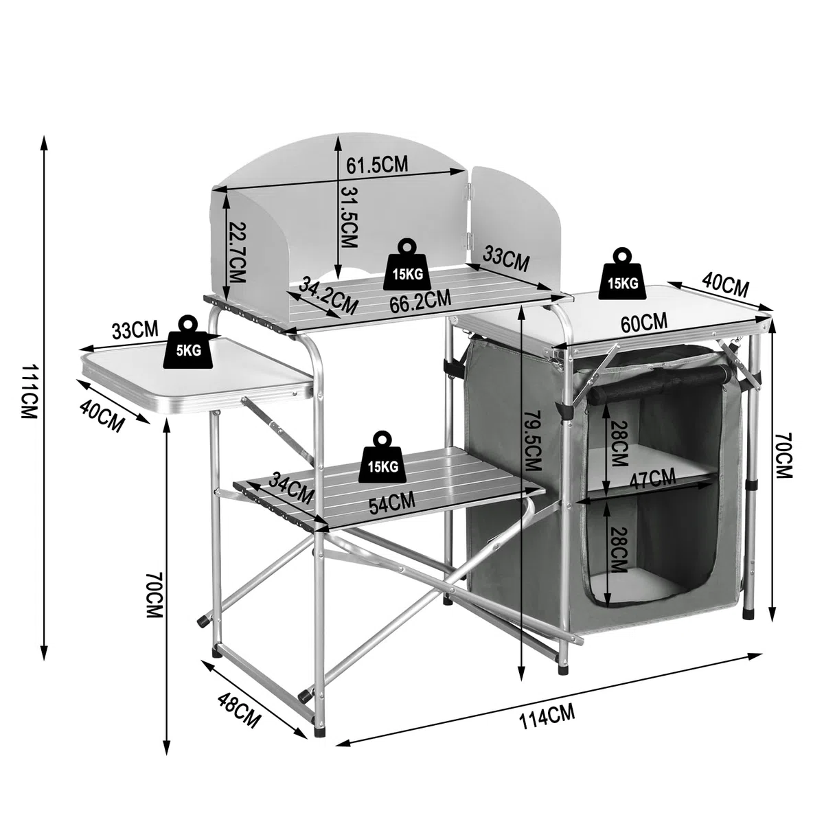 WOLTU Mobile Cucina da Campeggio Tavolo Pieghevole da Giardino Armadio da Campeggio Tavolo Campeggio Tavoli a Valigetta da Balcone da Cucina in Alluminio e MDF con Sacca di Trasporto