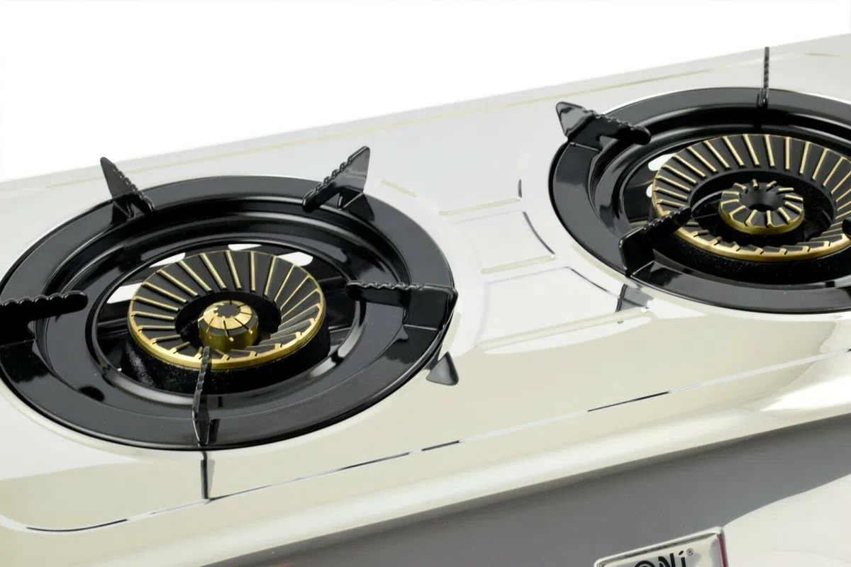 Fornello a Gas in Acciaio Inox 1, 2, 3 o 4 Fuochi Propano, da Campeggio Turbo Bruciatore + Griglia di Riduzione a Croce. Riduttore di Pressione per Tubo 50 mbar