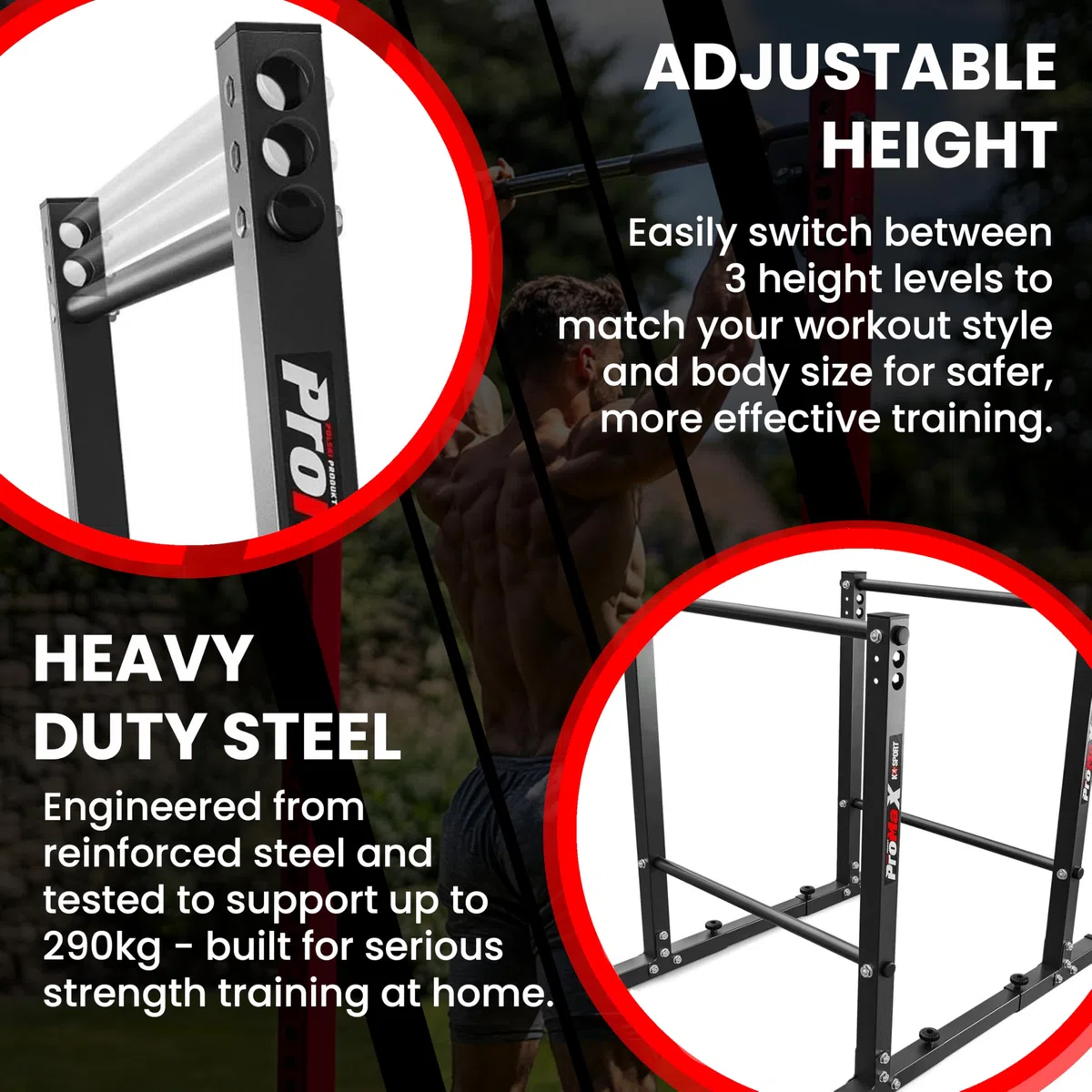K-Sport - Stazione per affondi, con barre parallele, per piegamenti in verticale, attrezzo stabile e regolabile, per esercizi e fitness, per la palestra in casa