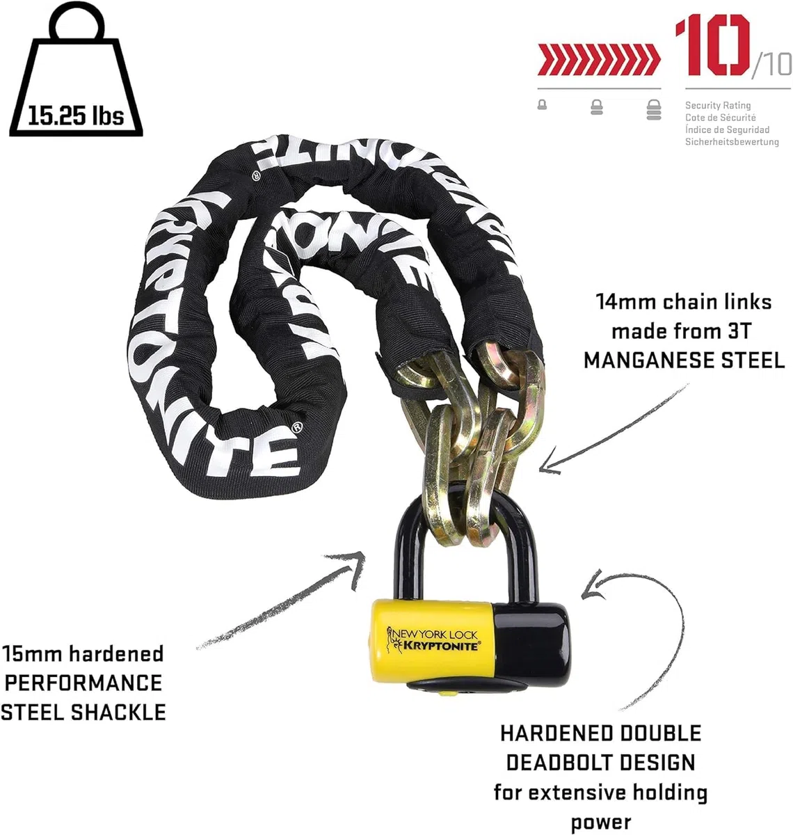 Kryptonite 0720018999492 New York Fahgettaboudit Catena 1415 con NY Disc 15 mm Shackle, 14 mm x 150 cm