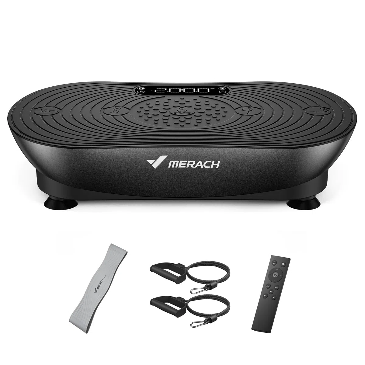 MERACH Pedana Vibrante Per Allenamento E Modellamento, Con 99 Livelli Di Velocità, Altoparlante Bluetooth Integrato, Touchscreen Led, Corde Elastiche