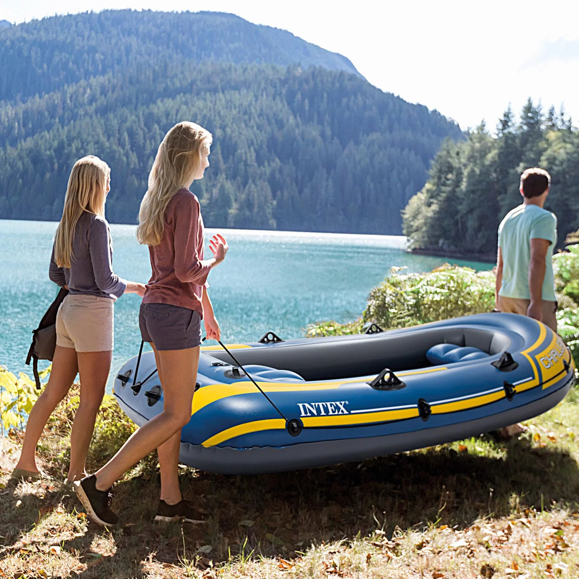 Intex 68370NP - Canotto Gonfiabile Challenger 3, 3 posti, con Accessori, PVC, Blu, 295x137x43 cm