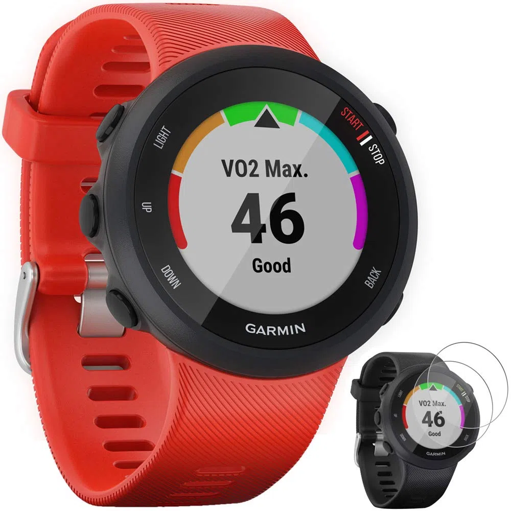 Garmin Forerunner 45 GPS Running Watch 45mm Black (010-02156-05) with Deco Gear Forerunner 45/S Tempered Glass Screen Protector 2-Pack