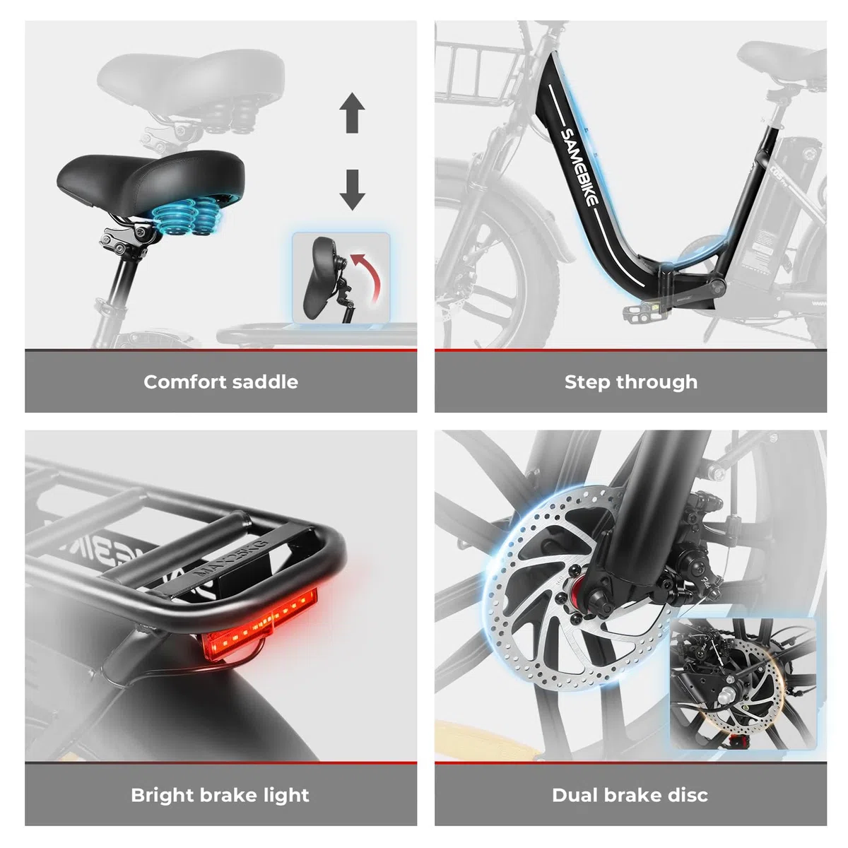 SAMEBIKE Bicicletta Elettrica Adulto, 20'' ×4.0'' Fat Tire Bici Elettrica per Donna, 7 Velocità, 250W Batteria Rimovibile 36V 642WH Autonomia bis zu 120 km
