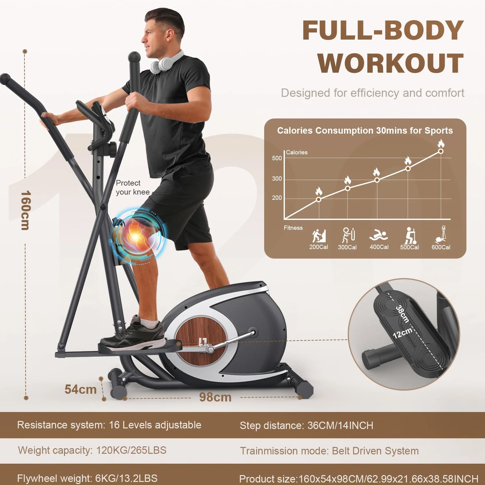 Ellittiche Da Casa, Macchina Ellittica Magnetica con APP Bluetooth Intelligente, 16 Livelli di Resistenza, Monitor LCD, Portabottiglie, Stepper Ellittico Per l'esercizio di Fitness Domestico