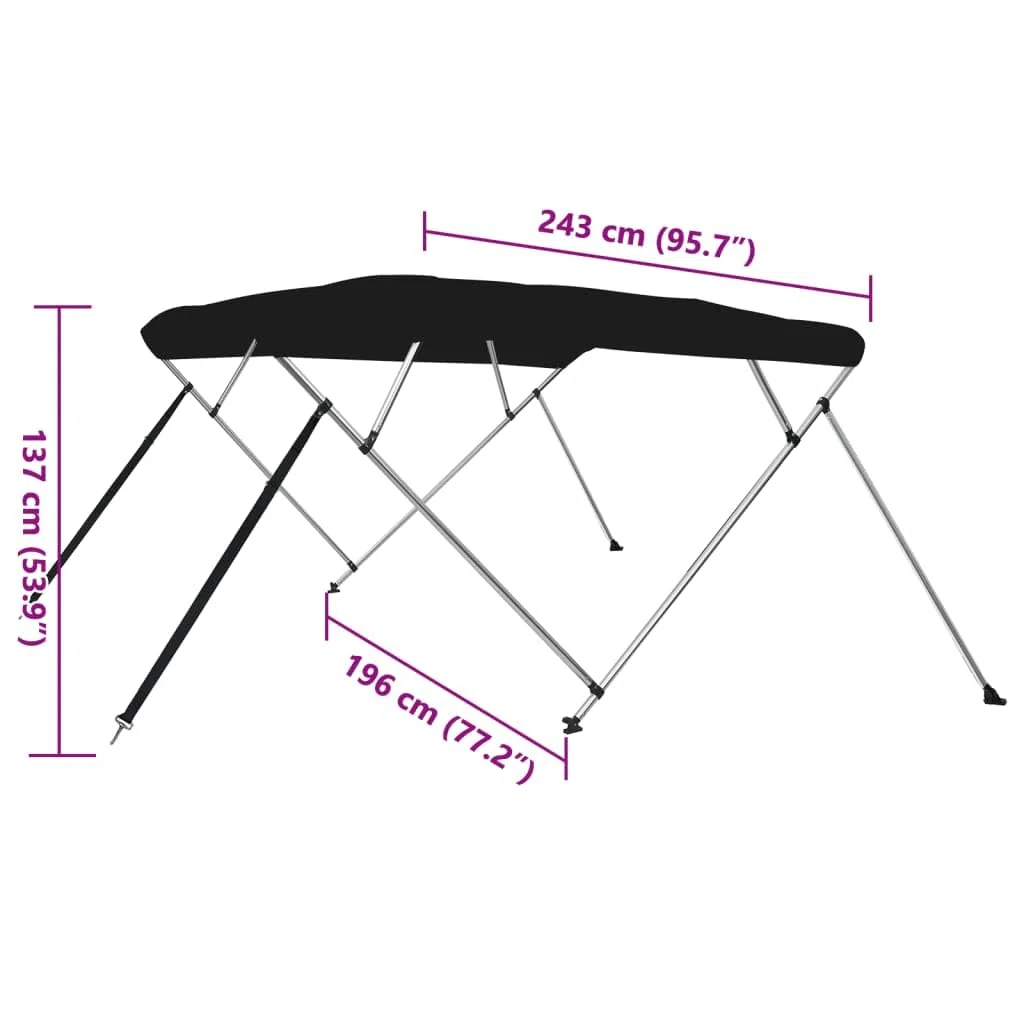 vidaXL Bimini di Prua con Tendalino 4 Archi Nero 243x196x137 cm