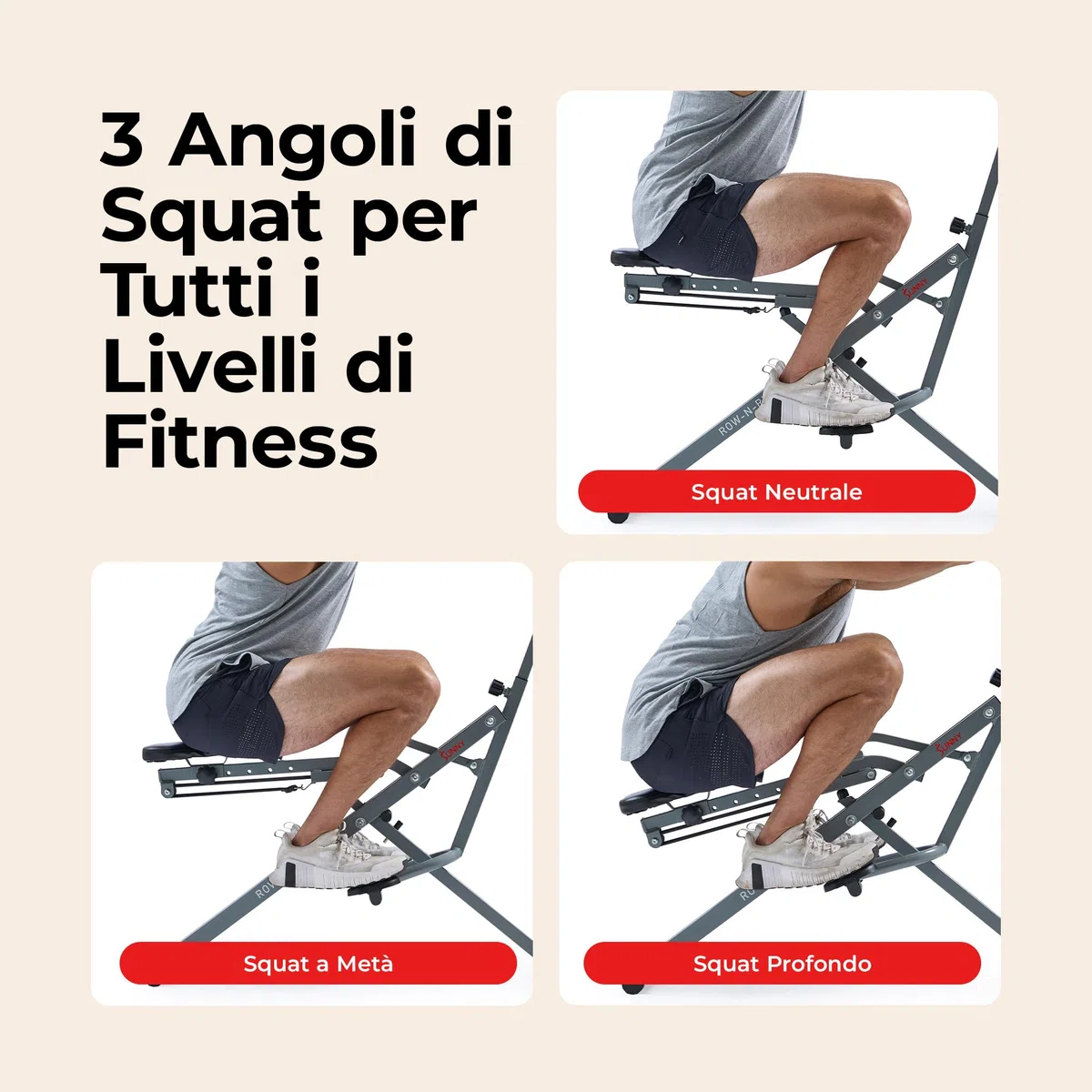Sunny Health & Fitness Attrezzo per Allenamento con Squat Assist Row-N-Ride, Pieghevole e di Facile Montaggio con Resistenza Regolabile, Macchina per Allenamento in Casa per Braccia, Glutei e Gambe