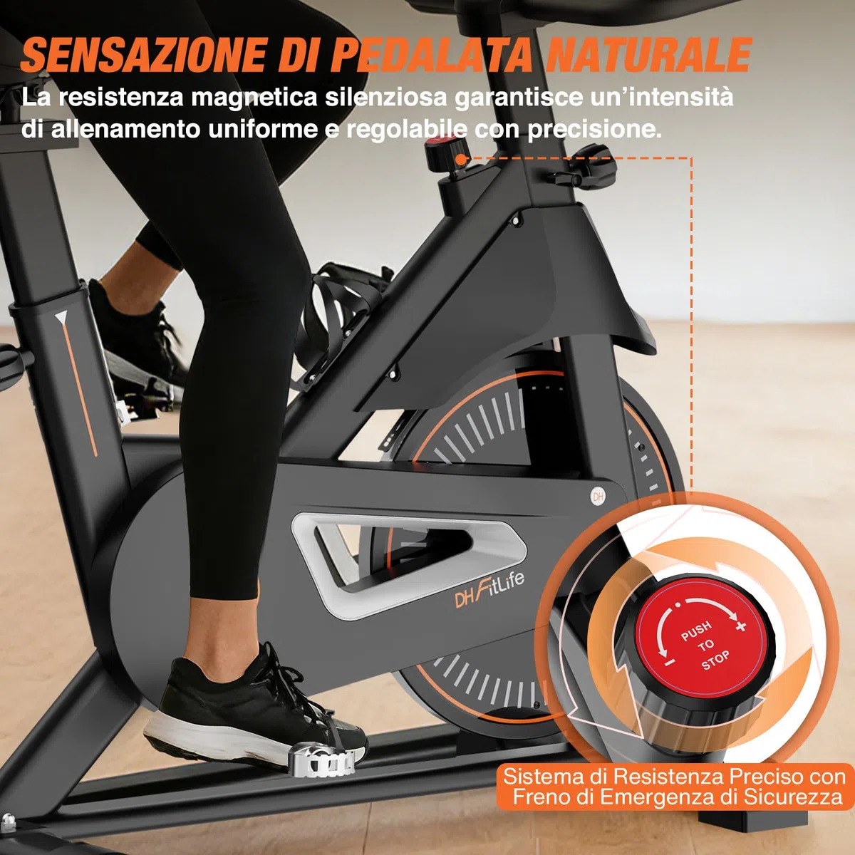 DH FitLife 2026 Cyclette da Casa Magnetica | Indoor Bike Silenziosa con Sensore Cardio & APP | Spin Bike con Manubrio Regolabile & Monitor LCD