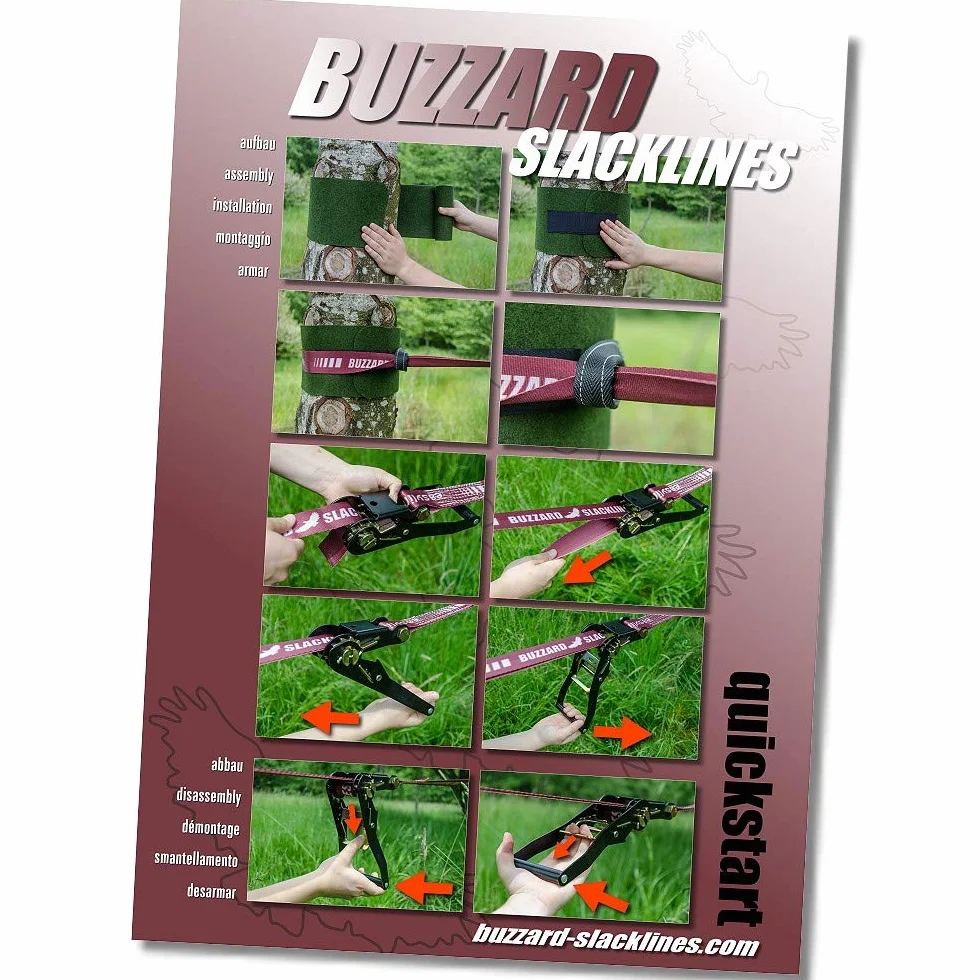 BUZZARD Ethno Slackline Set 15 m con Protezioni per Albero