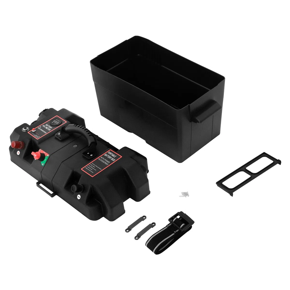 Scatola batteria per il tempo libero, doppia porta USB, per camper, roulotte, camper, barca, monitoraggio in tempo reale della tensione, 44 x 24,5 x 27 cm