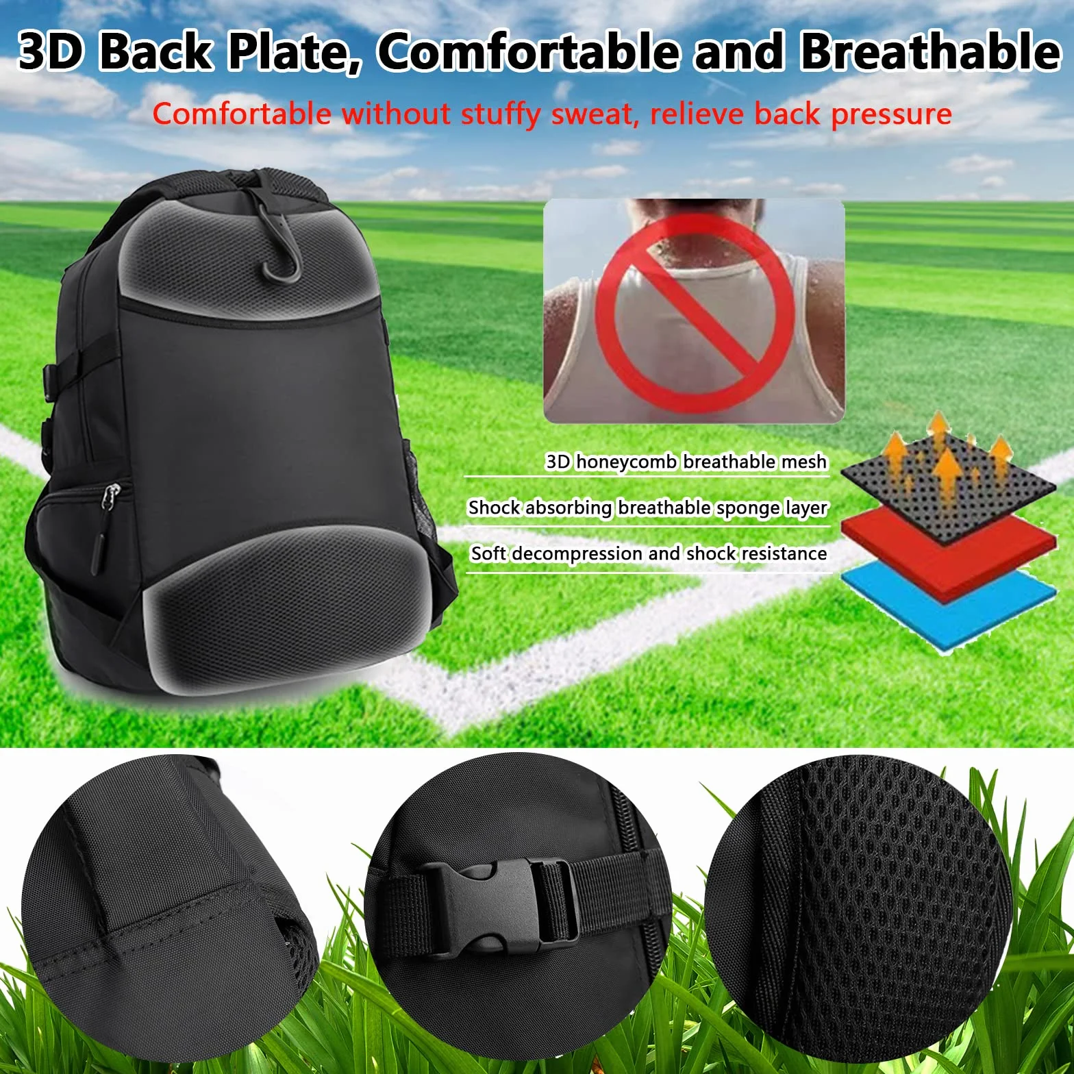 Zaino da basket con scomparto a sfera separato e scomparto per scarpe si adatta al computer portatile da 15,6 pollici con borsa portatile extra una pompa a sfera a mano e 2 aghi