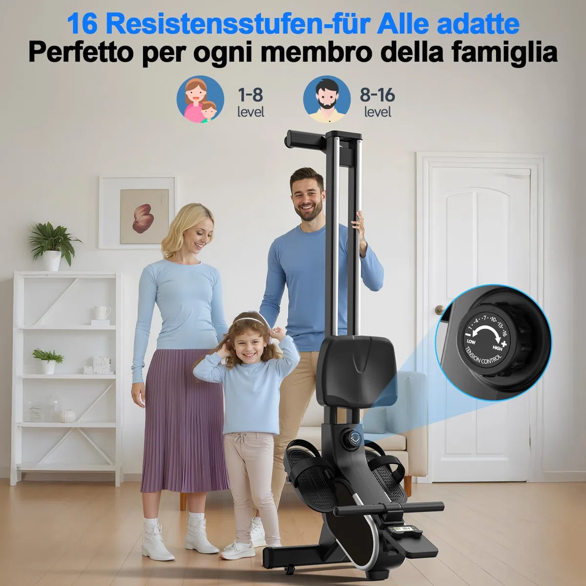 CHAOKE Vogatore Professionale per Casa, Vogatore Magnetico 16 Livelli di Resistenza e Doppia Guida Scorrevole,con App Compatibile, Monitor Bluetooth & Stent Capacità di Carico 160KG