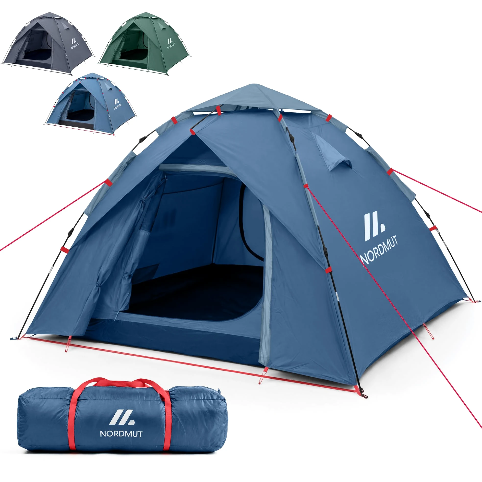 NORDMUT® Tenda Pop-Up 2-4 Persone – Montaggio Istantaneo, Impermeabile & Protezione UV – Tenda da Campeggio con Ottima Circolazione dell’Aria