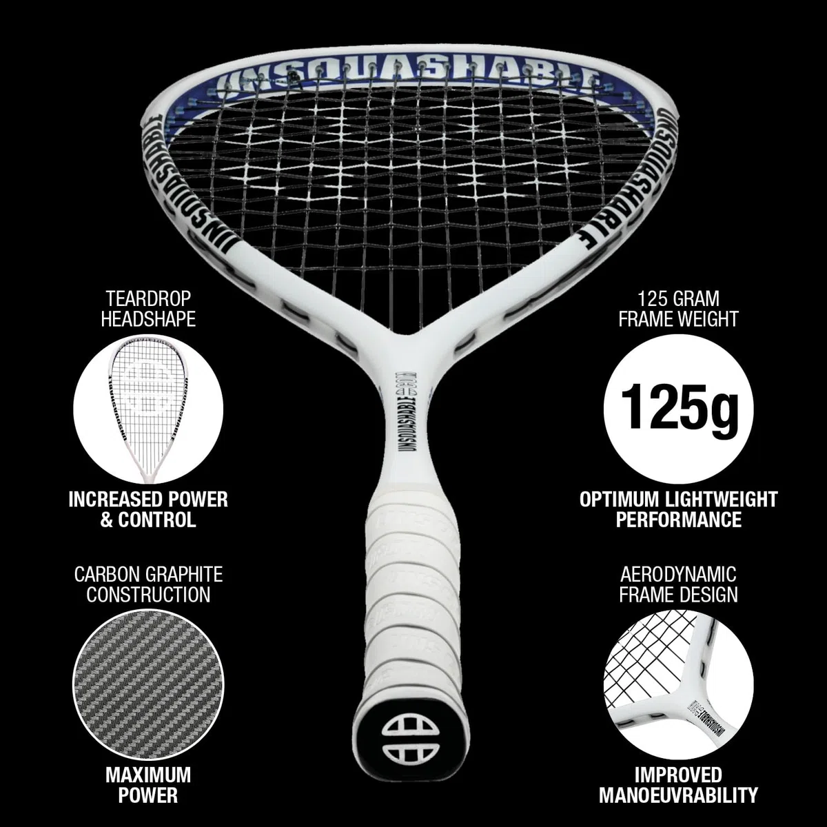 UNSQUASHABLE THERMO Squash Racket Series - THERMO-PRO 125 GMS Squash Racket for Superb Headlight Manoeuvrability and Highest Levels of Control