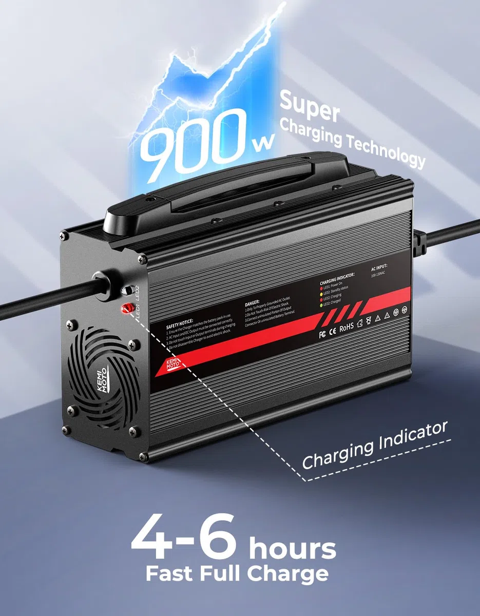 KEMIMOTO Caricatore universale per carrello da golf da 48 V, batteria al litio da 15 A, 51,2 V-58,4 V, Lifepo4, caricabatterie da golf cart da 48 Volt, protezione da sovraccarico, completo in 4-6 ore
