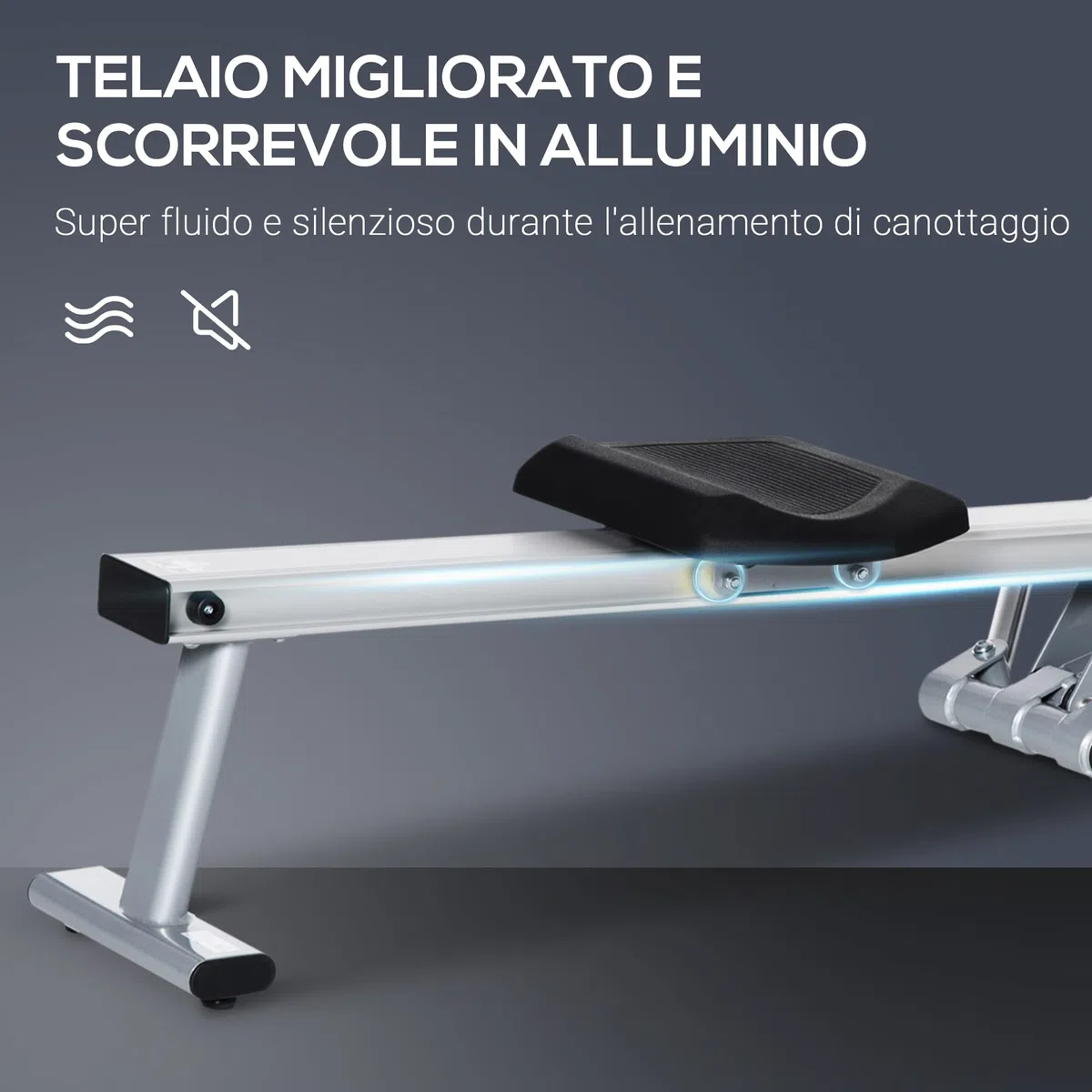 HOMCOM vogatore Professionale Magnetica per Casa a 12 Resistenze per Allenamento con Monitor Digitale e Struttura Scorrevole in Alluminio, Acciaio e ABS, 160x61x50cm, Grigio e Nero