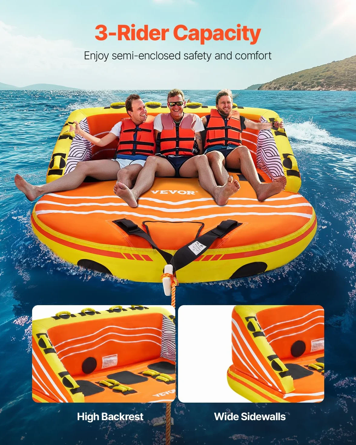 VEVOR Tubo Trainabile per Barche Capienza ca. 1-3 Persone Tappetino Gonfiabile per Barche attività Acquatiche Carico Max. 231 kg, Tubo Trainabile per Sport Acquatici Gommone Gonfiabile Feste Nautica