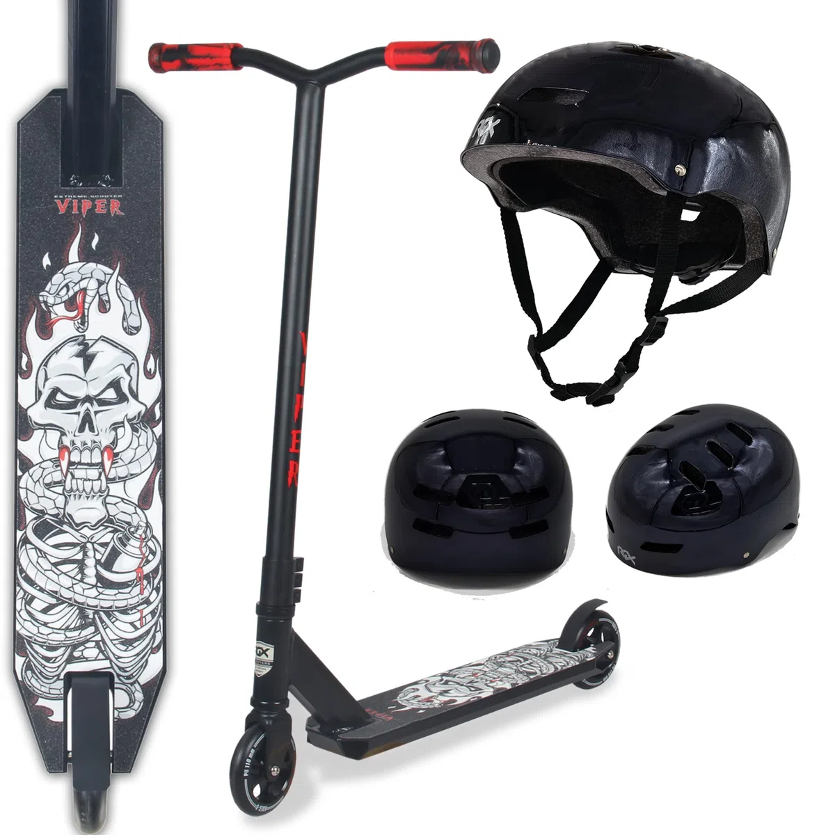 WeLLIFE Monopattini Freestyle Viper RGX Con Casco Protettivo Monopattino Freestyle Professionale, Manubrio HIC System Ruote 110mm e Cerchi in Alluminio, Cuscinetti Abec9, Ideale per Adulti e Ragazzi