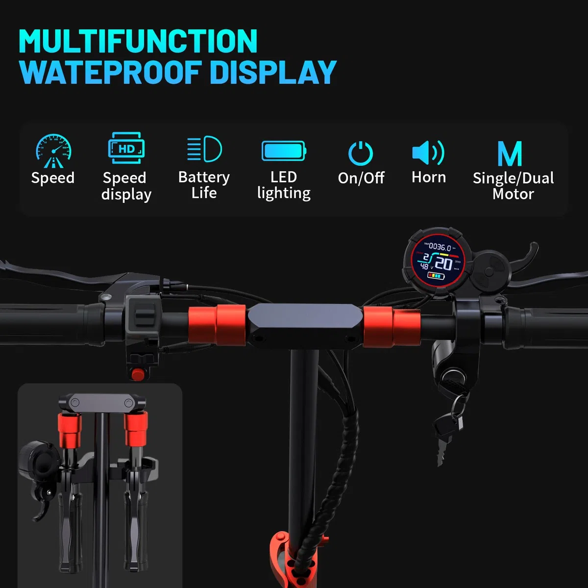 11''Monopattino Elettrico Adulto, 34 Miglia di Autonomia, Batteria 48V 18AH, Doppia Sospensione & Doppio Freno, Monopattino Pieghevole con Regolazione Altezza, Regalo Natalizio per Adolescenti