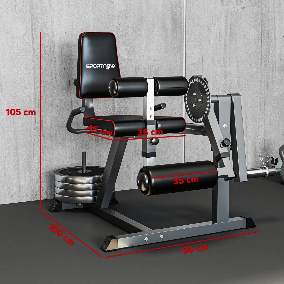 SPORTNOW Macchina Fitness con Schienale e Cuscinetti Regolabili per Leg Extension e Leg Curl, Panca Palestra con Spazio per Dischi Pesi in Acciaio e Plastica, Grigio e Nero
