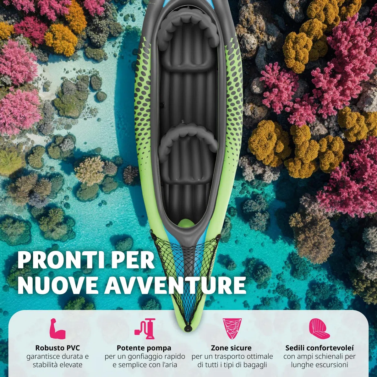 tectake® Kayak Gonfiabile per 2 Persone,