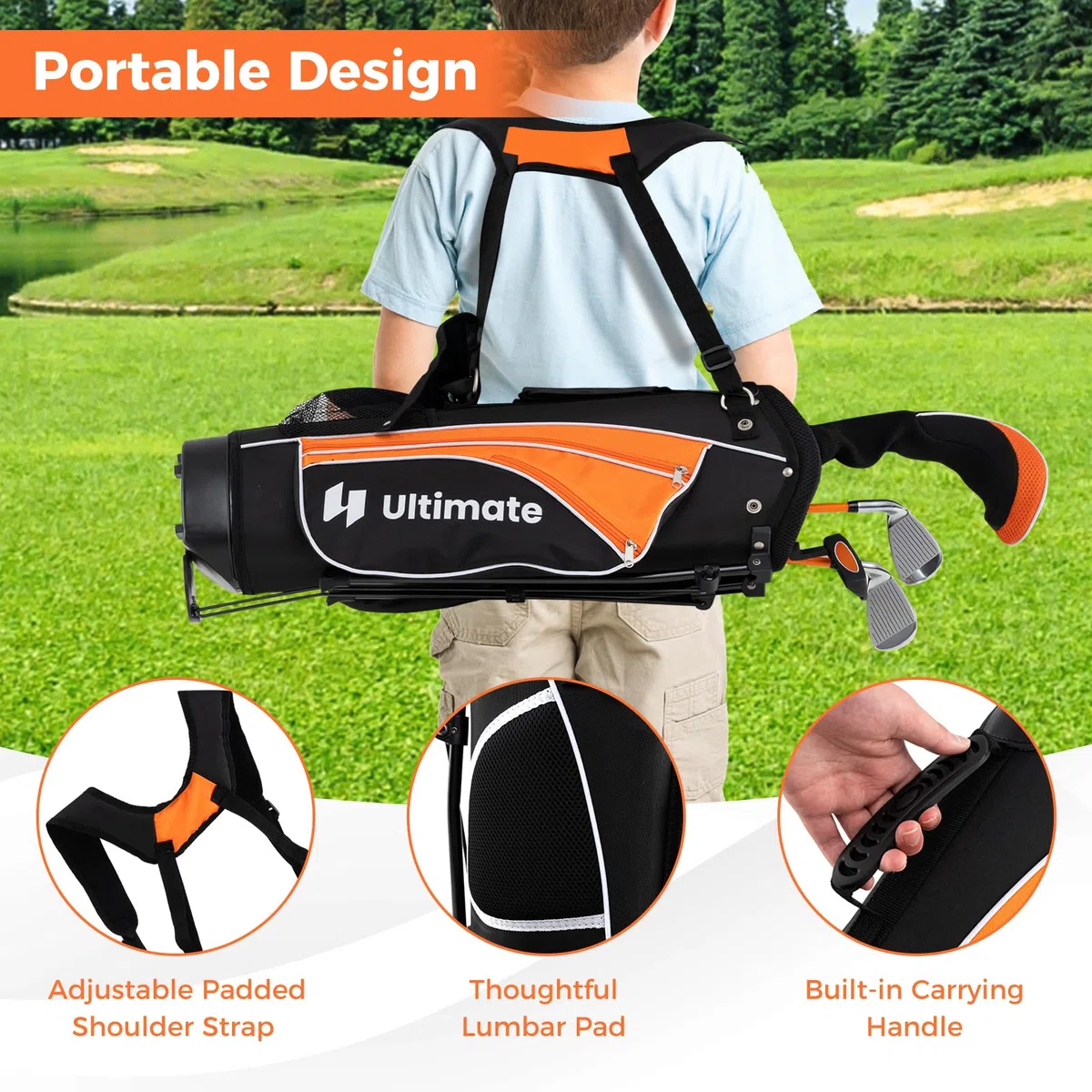 LIFEZEAL Pbastoni da golf per bambini destrimani con #3 Fairway, ferro #7 e #9, Putter, Cappotta, Attrezzatura da golf per bambini e ragazze da 8 a 10 anni