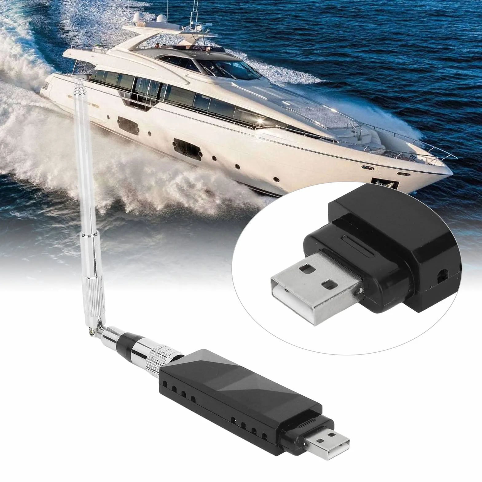 Ricevitore AIS per Barca Marina, Ricevitore AIS a Doppio Canale Uscita USB con Antenna Portatile Pieghevole in Acciaio Inossidabile