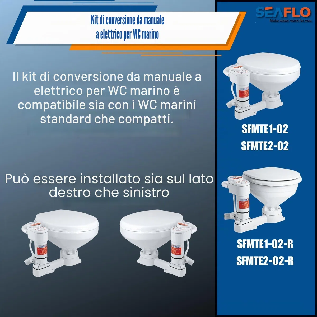 Seaflo Kit di conversione da manuale a WC marino elettrico, bianco (SFMTP1-02)