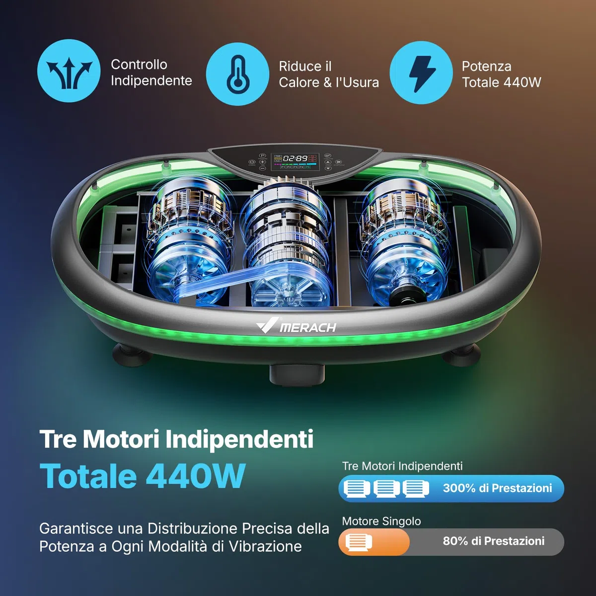MERACH 4D Pedana Vibrante Con 7 Modalità Di Vibrazione, 120 Livelli Di Velocità, 5 Programmi Intelligenti, Altoparlante Bluetooth Integrato E Luce Ambientale