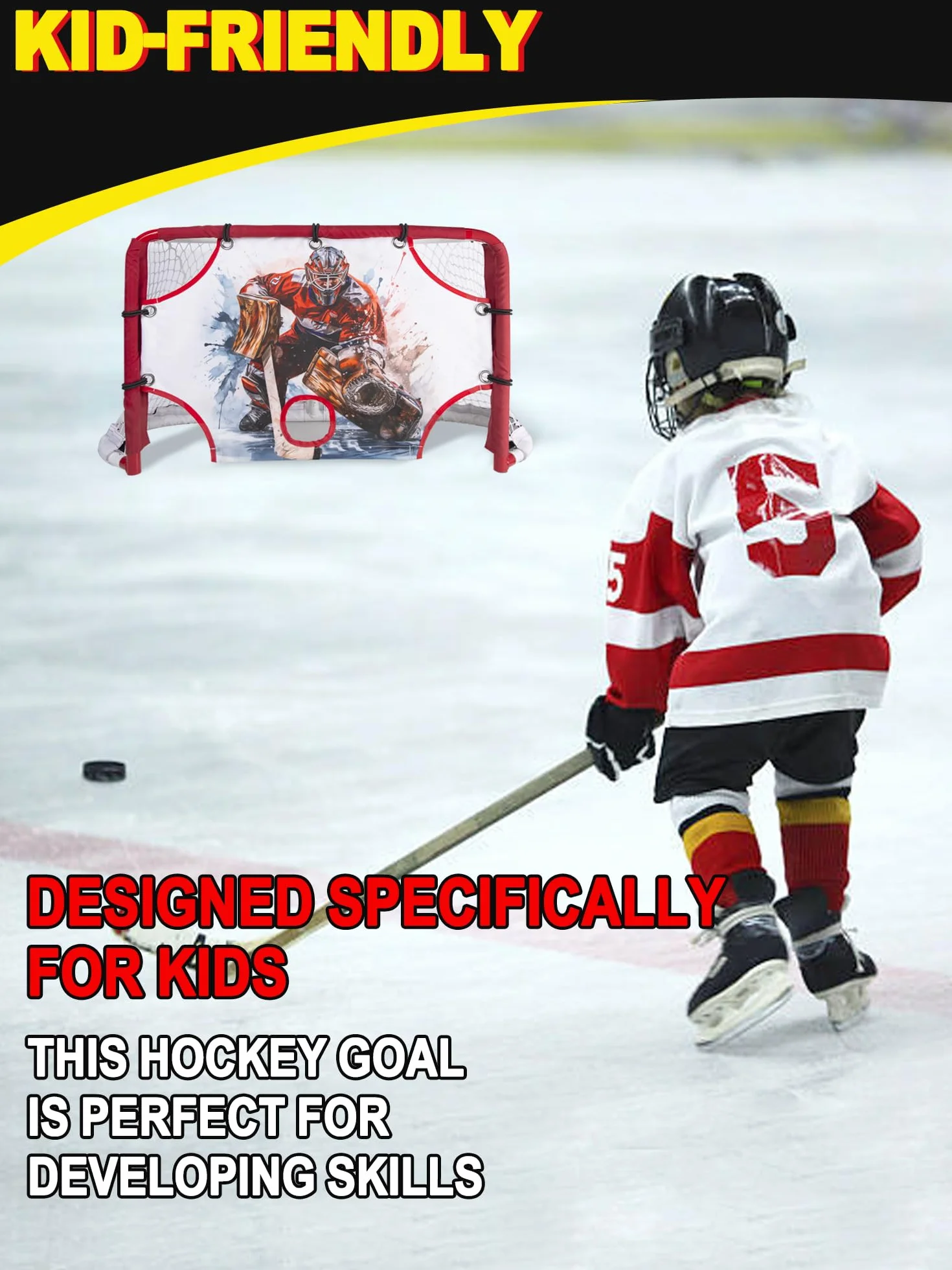 Kasifei Mini rete da hockey in acciaio con tutor tiratore, 76,2 x 50,8 cm, resistente porta da hockey per bambini