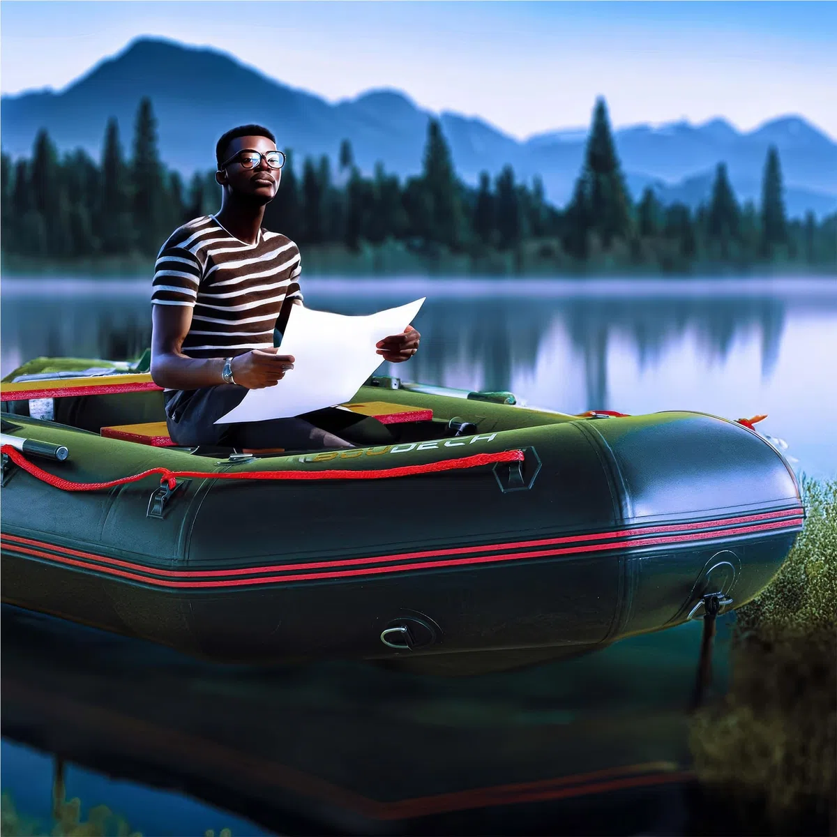 Boudech Turner 420 - Gommone Tender Gonfiabile 4,2m per 5+1 Persone con Remi e Accessori 4 Camere d’aria Fondo in Legno Sintetico Nero