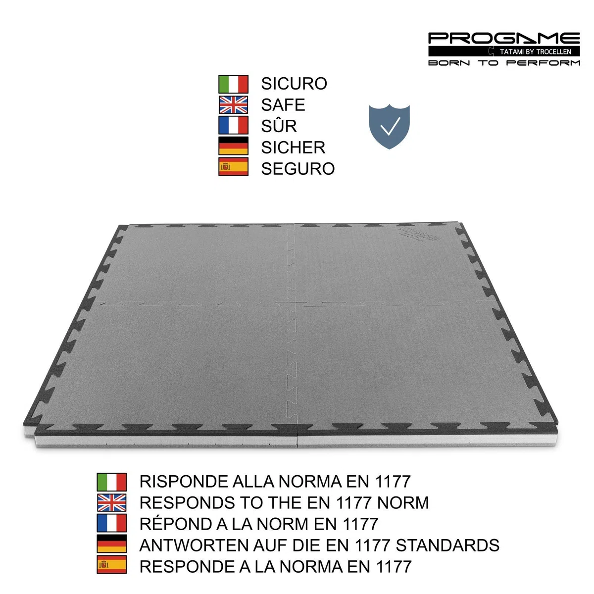 ProGame Kit 8 Pezzi Tatami Palestra 3.5 cm GYM-Home Nero/Grigio 50x50 cm Tatami Puzzle Componibile - Made in Italy