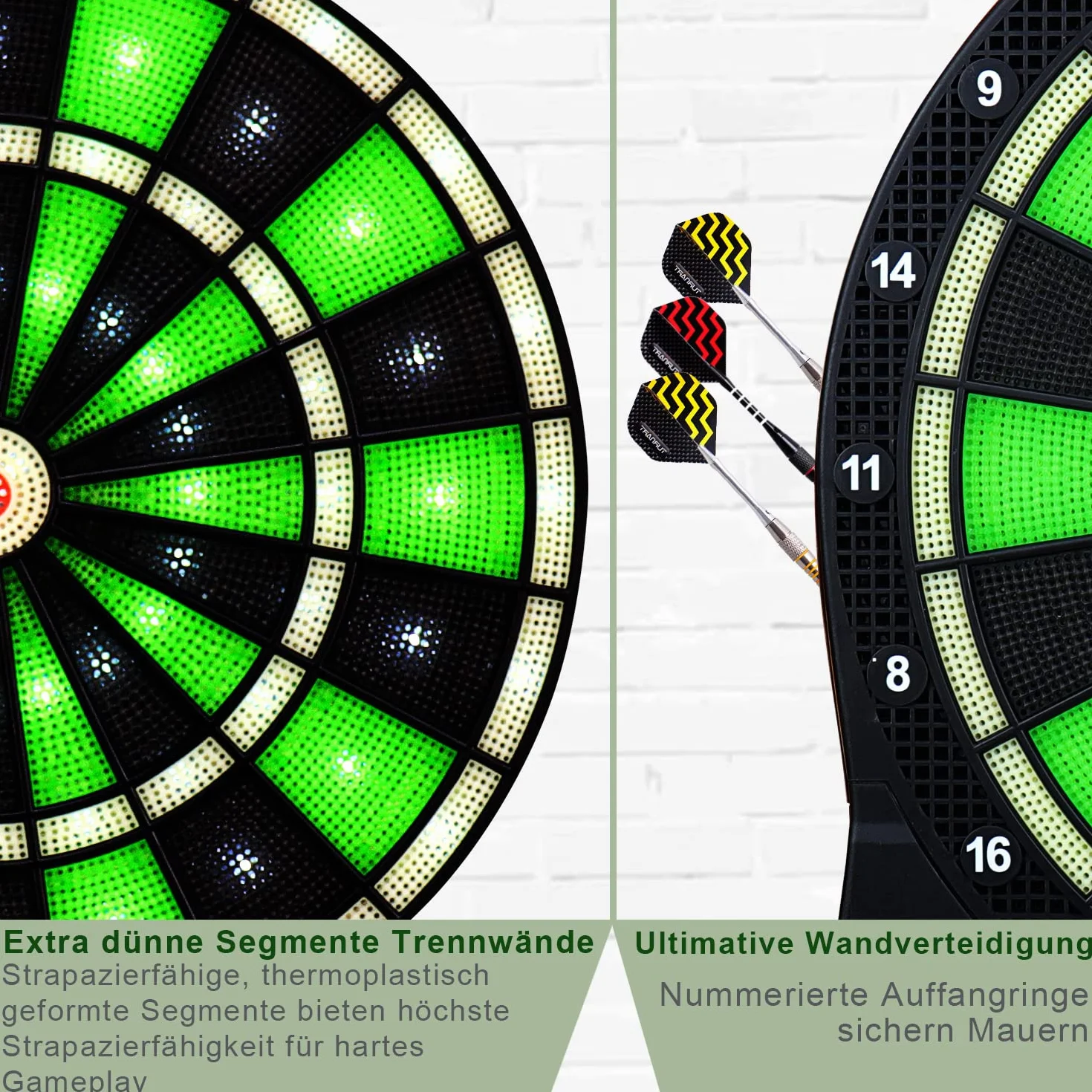 Turnart Bersaglio elettronico per Freccette, Bersaglio elettronico con quadrante Illuminato a LED, 6 Freccette, Soft,Elettronica