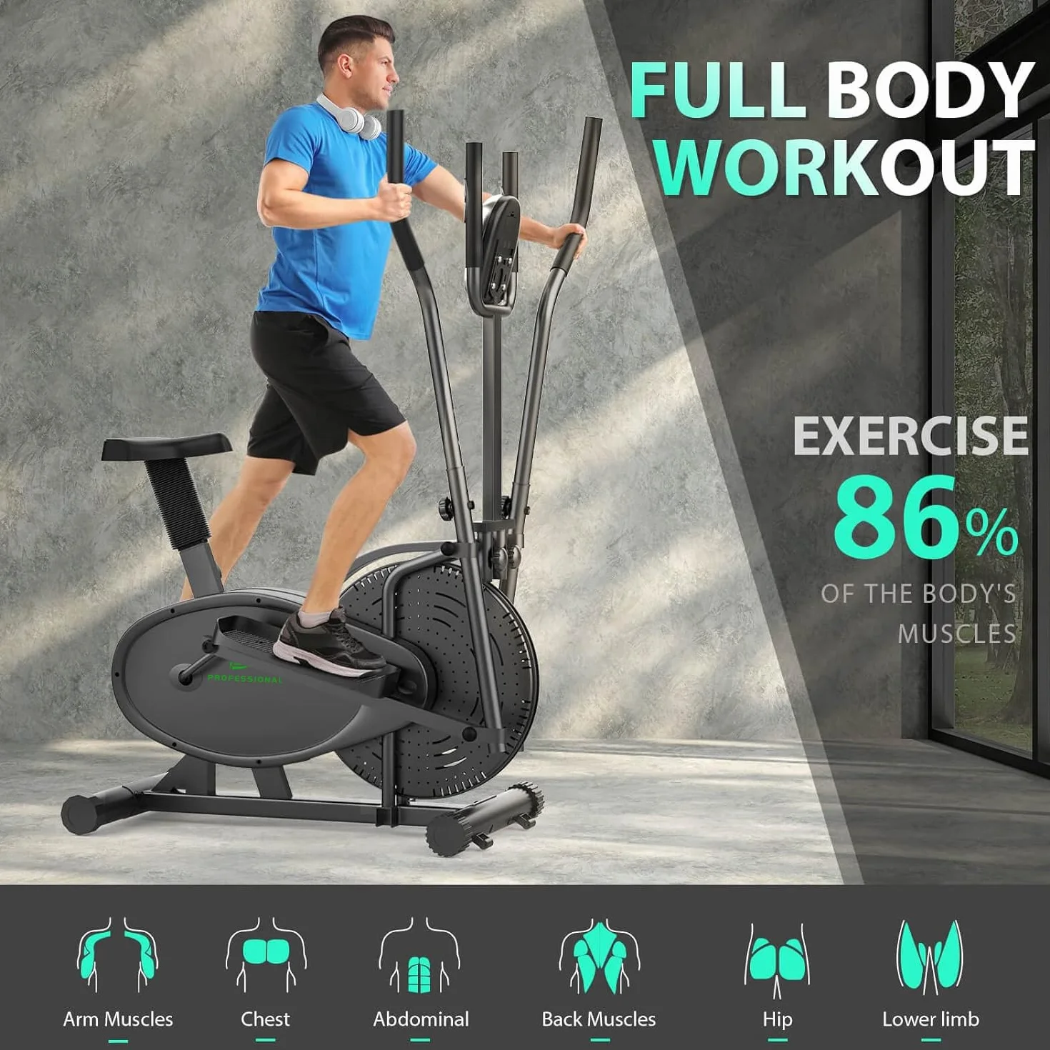 Neezee Ellittiche Per La Casa - 2 IN 1 Cyclette Per Cross Trainer Con Sedile, Monitor LCD Intelligente, Resistenza Regolabile, Allenamento Migliorato Per Tutto Il Corpo, Fino a 120 KG