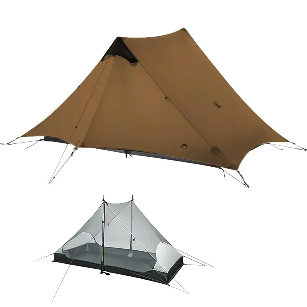 3FULGEAR Lanshan - Tenda da campeggio ultraleggera per 2 persone, 3/4 stagioni, professionale, in silnylon 15D, senza asta, per campeggio, arrampicata, escursionismo