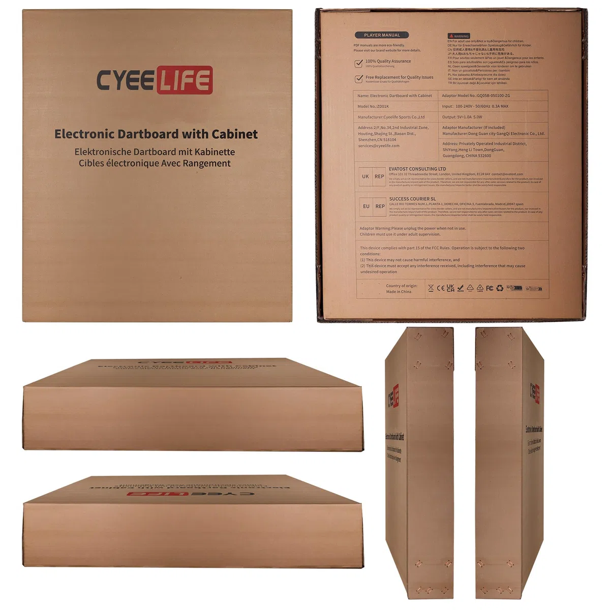 CyeeLife Bersaglio per Freccette Elettronico con Cabinet in Legno, Dartboard Elettronico, Bersaglio con 34 Giochi e 355 Varianti, Modalità per 8 Giocatori, Display LED