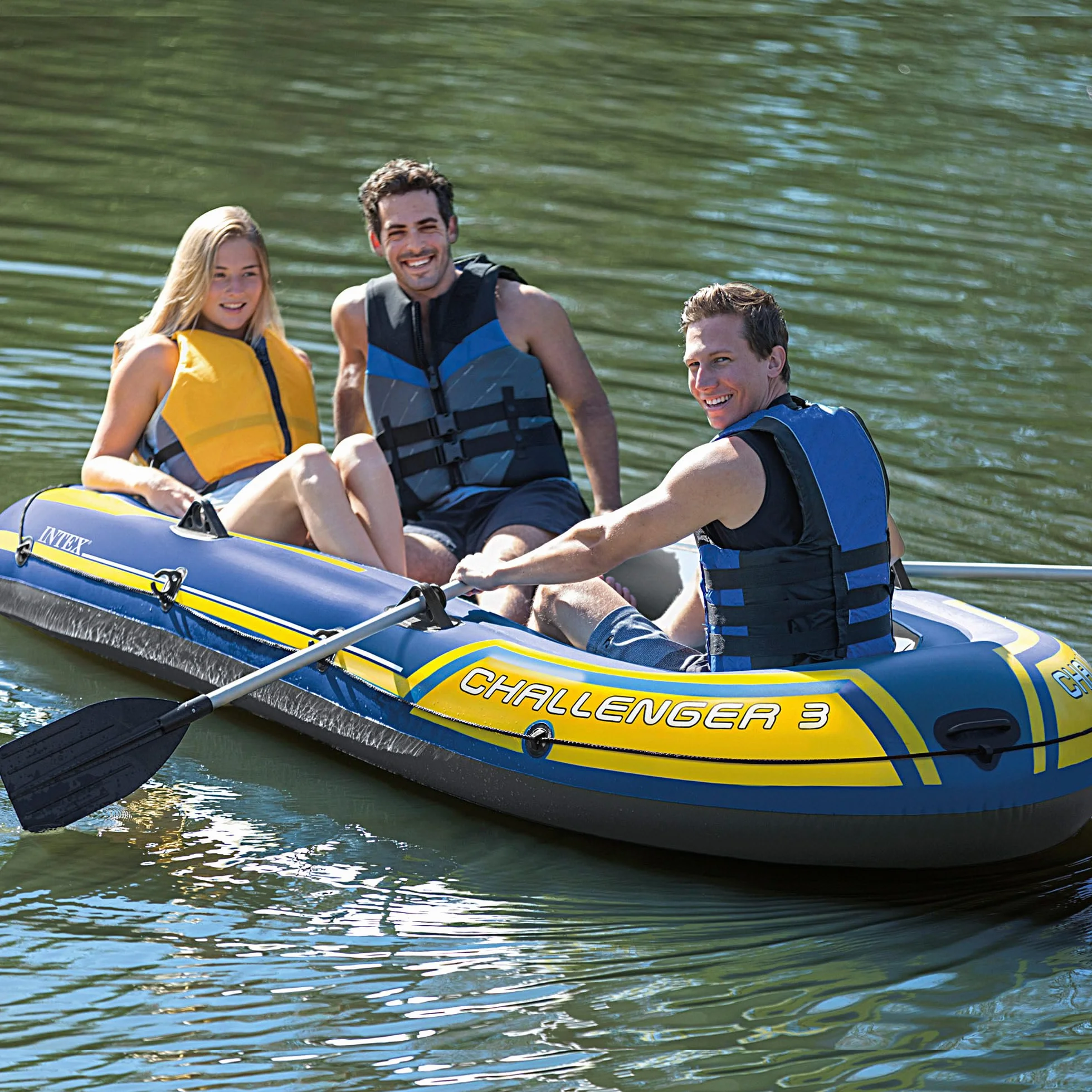 Intex 68370NP - Canotto Gonfiabile Challenger 3, 3 posti, con Accessori, PVC, Blu, 295x137x43 cm