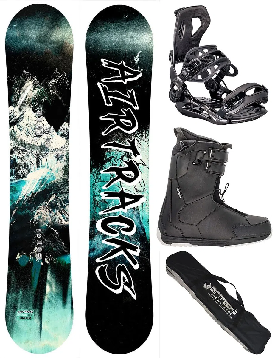 Airtracks Snowboard Set Tavola Under Zero Rocker Wide Uomo + Attacchi Master + Scarponi + Sacca Nuovi 156 159 163 165 cm