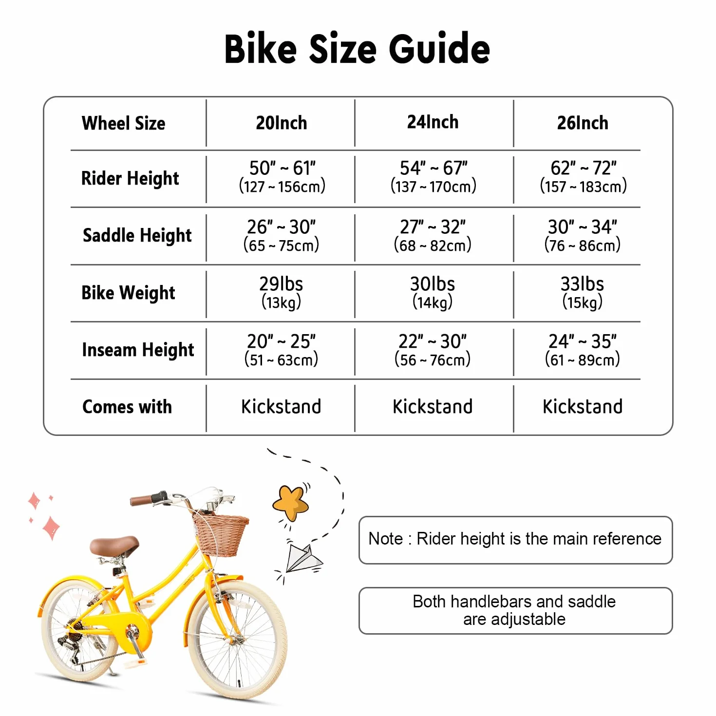 Glerc Missy 20" 24" 26" pollici Girl Cruiser 6 speed Hybrid city bike per bambini sopra i 6 anni con cestino in vimini leggero, vari colori