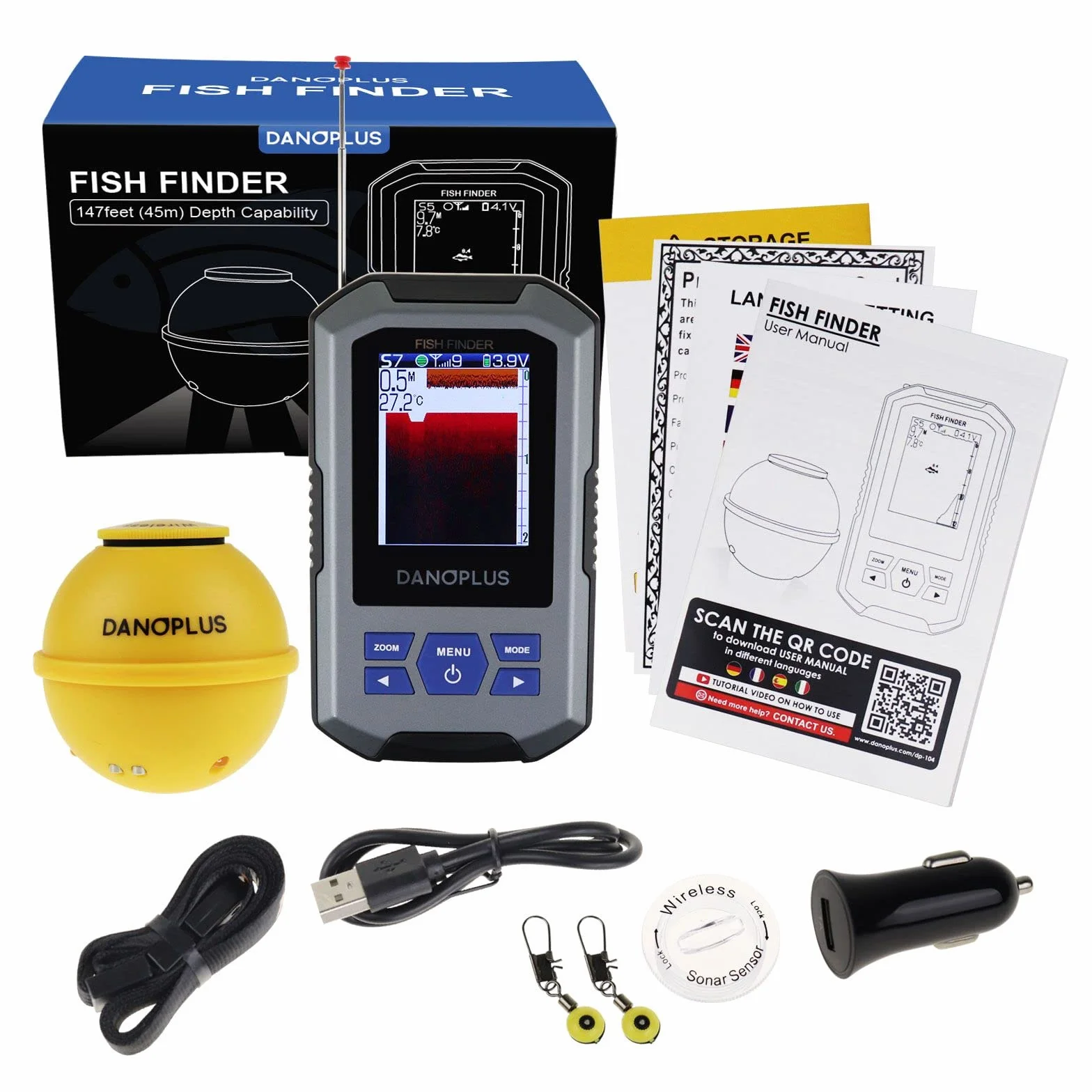 155 piedi Sensore Sonar Wireless Finder Portatile Sensore di Pesce Rilevamento Profondità Ricaricabile Accessori Pesca Kayak Barca Pesca Pesca Pesca Mare Ghiaccio