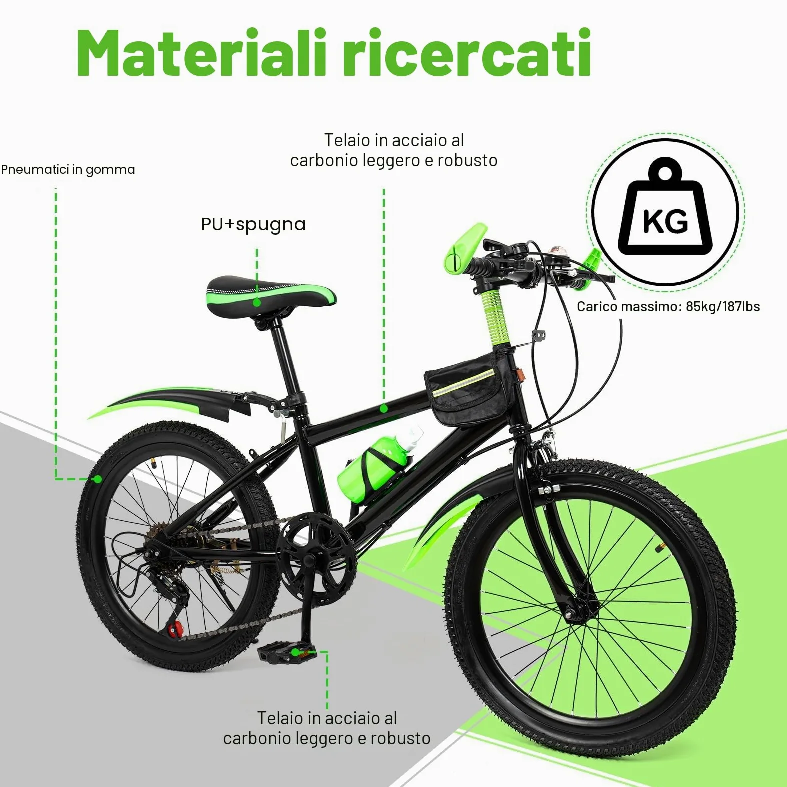 Mountain Bike per bambini per ragazzi e ragazze, mountain bike a 7 marce con parafango, bici da 20 pollici per 6 7 8 9 10 11 12 anni adolescenti