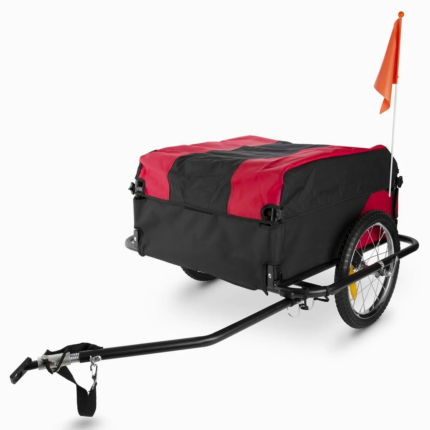 Duramaxx Mountee - Rimorchio Bici, Cargo Bike, Carrello Bici 130 L, 60kg, Camera d'Aria con Valvola Automatica, Copertura in Nylon, Pneumatico da 16", Raggi in Acciaio, Pieghevole, Rosso