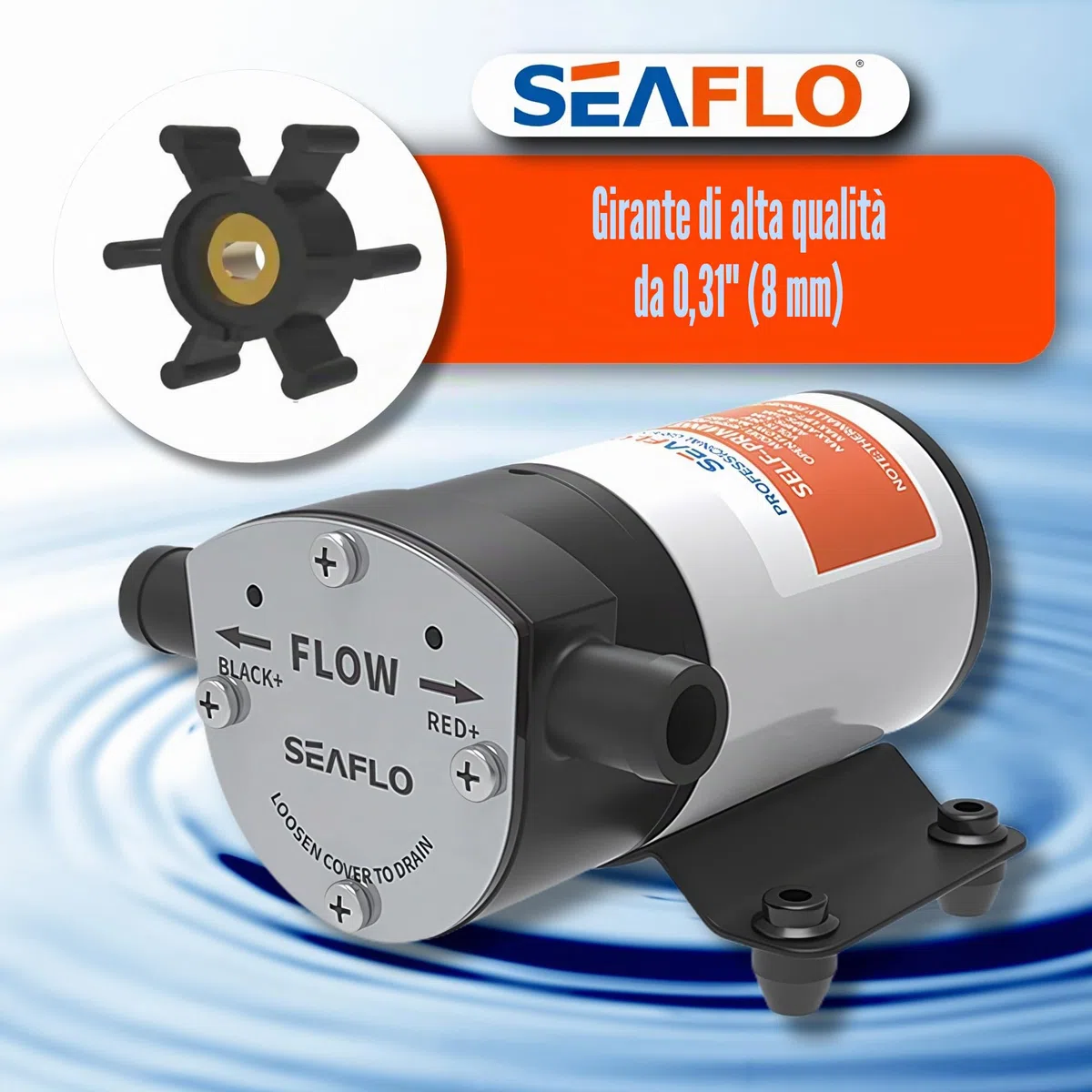 SEAFLO Pompa di sentina/zavorra marina 12V reversibile 8 GPM autoadescante girante