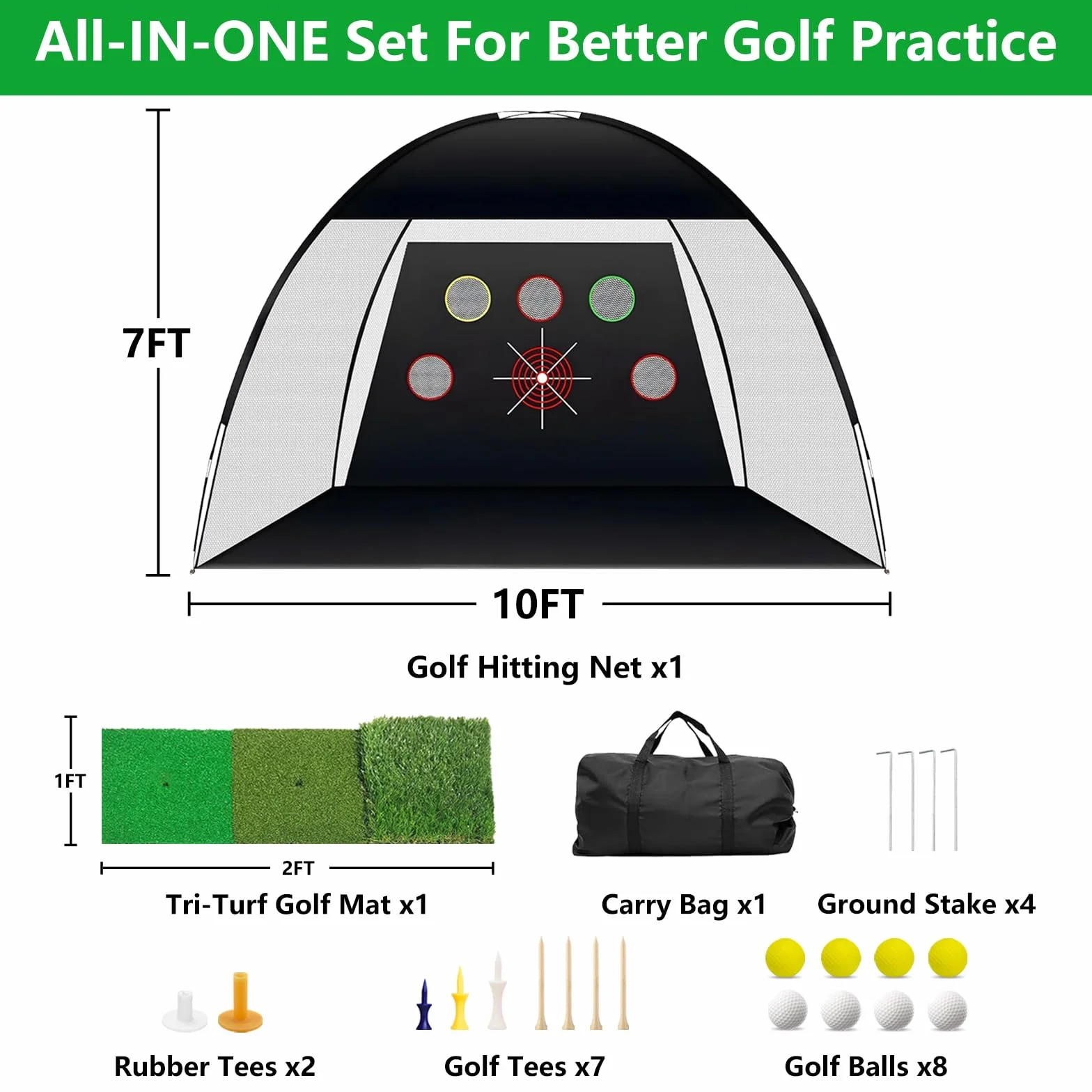 TTCB Sports Rete da golf per attività all'aperto, 3 x 2,1 m, rete da golf da interni con tappetino e correttore per oscillazione per guida in cortile, scheggiature, accessori per attrezzature da