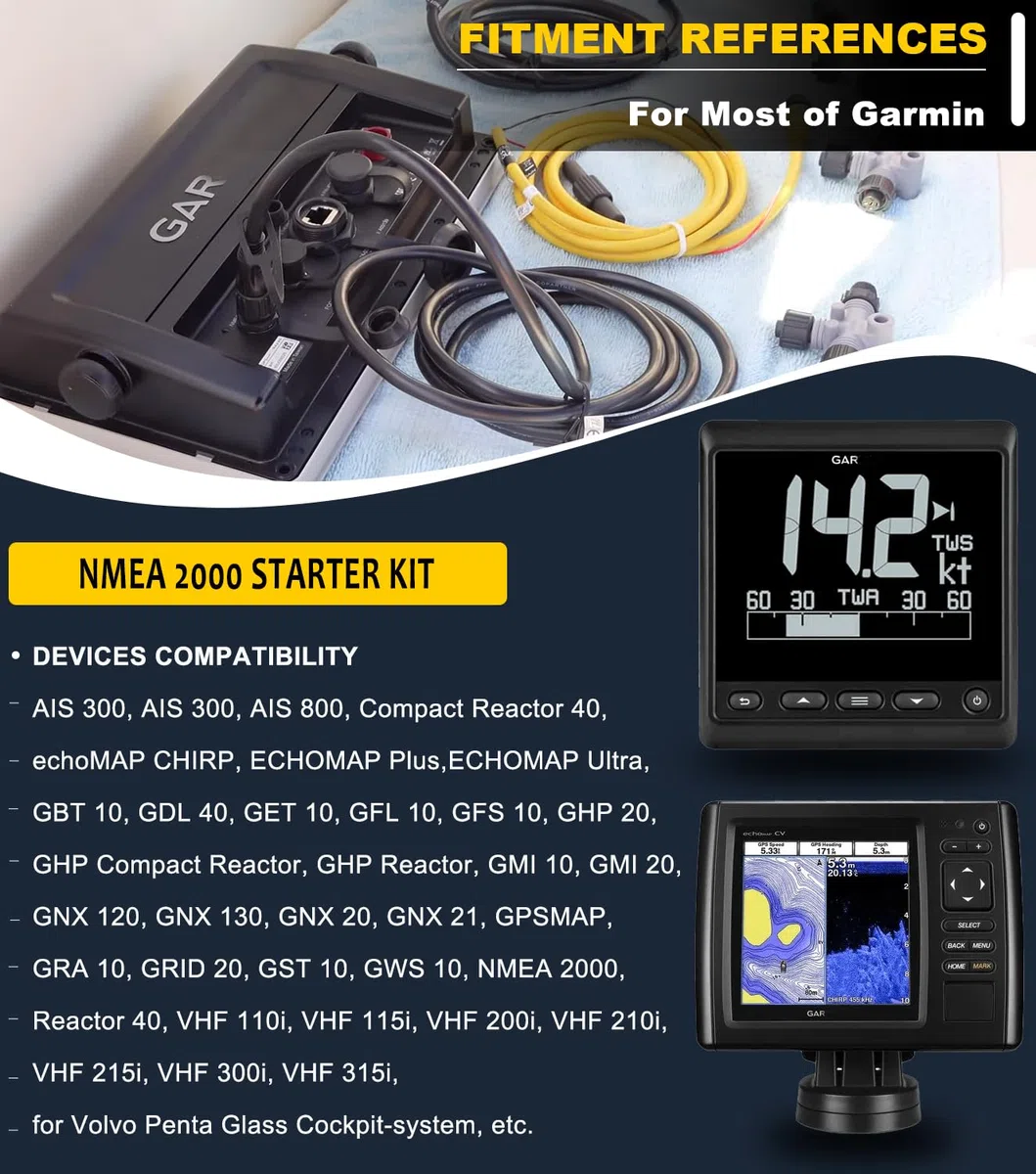 010-11442-00 NMEA 2000 Starter Kit per Garmin ECHOMAP Chirp, ECHOMAP Plus, cavo di alimentazione NMEA 2000, cavo backbone con connettore a T e terminatore maschio femmina