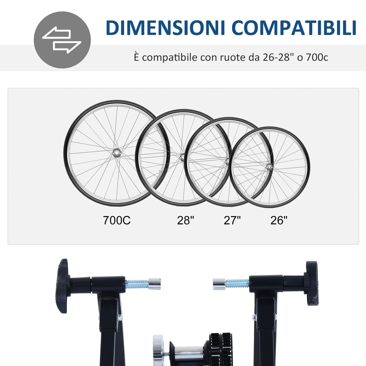 HOMCOM Rullo per Bici per Allenamento a Casa, Pieghevole in Acciaio per Ruote da 26''-28'', 54.5x47.2x39.1cm